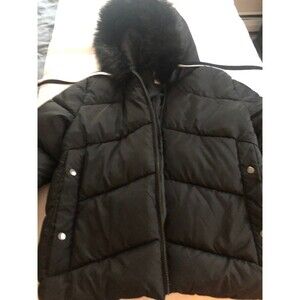 Maralyn & Me Juniors' Hooded Faux-Fur-Trim Puffer Coat XL Black Pre-Owned